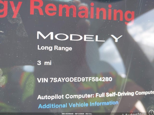 2026 Tesla Model Y Premium Rear-wheel Drive/rear-wheel Drive მანქანა იყიდება აუქციონზე, vin: 7SAYGDED9TF584280, აუქციონის ნომერი: 45356448