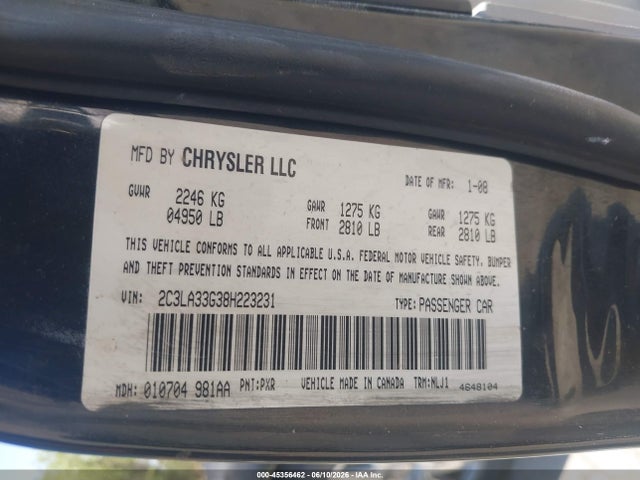 Aukcja sprzedaży 2008 Chrysler 300 Limited, vin: 2C3LA33G38H223231, numer aukcji: 45356462