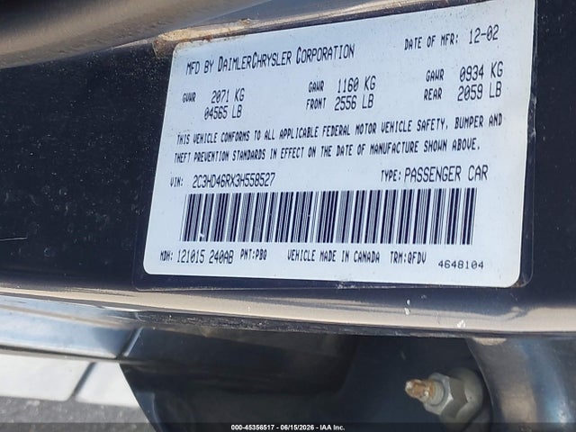 2003 Chrysler Concorde Lx მანქანა იყიდება აუქციონზე, vin: 2C3HD46RX3H558527, აუქციონის ნომერი: 45356517