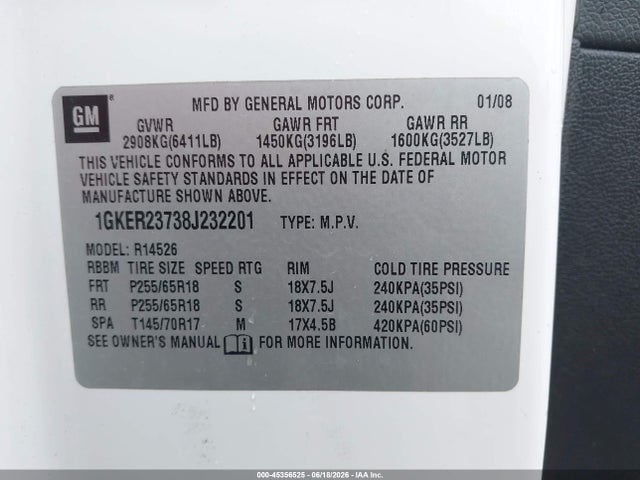 Продажа на аукционе авто 2008 Gmc Acadia Slt-1, vin: 1GKER23738J232201, номер лота: 45356525