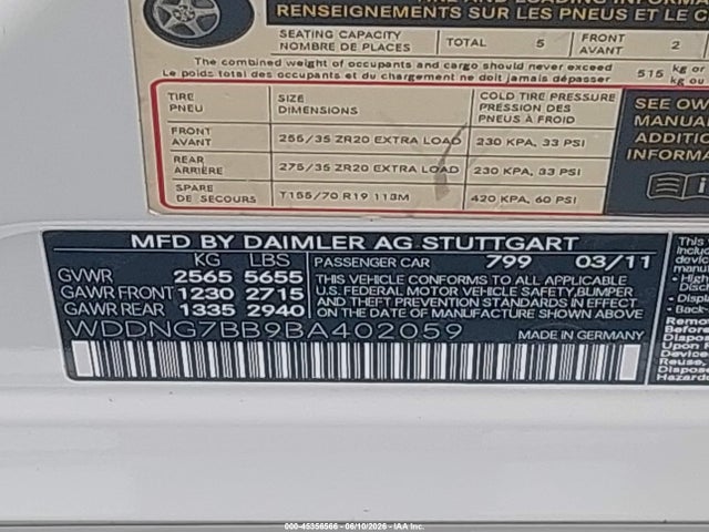 Продажа на аукционе авто 2011 Mercedes-benz S 550, vin: WDDNG7BB9BA402059, номер лота: 45356566