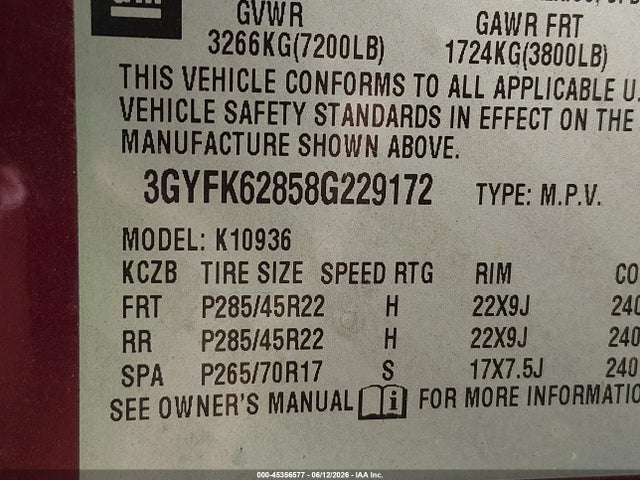 2008 Cadillac Escalade Ext Standard მანქანა იყიდება აუქციონზე, vin: 3GYFK62858G229172, აუქციონის ნომერი: 45356577