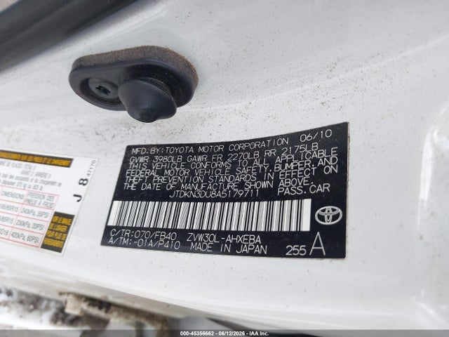 Aukcja sprzedaży 2010 Toyota Prius Iii, vin: JTDKN3DU8A5179711, numer aukcji: 45356662
