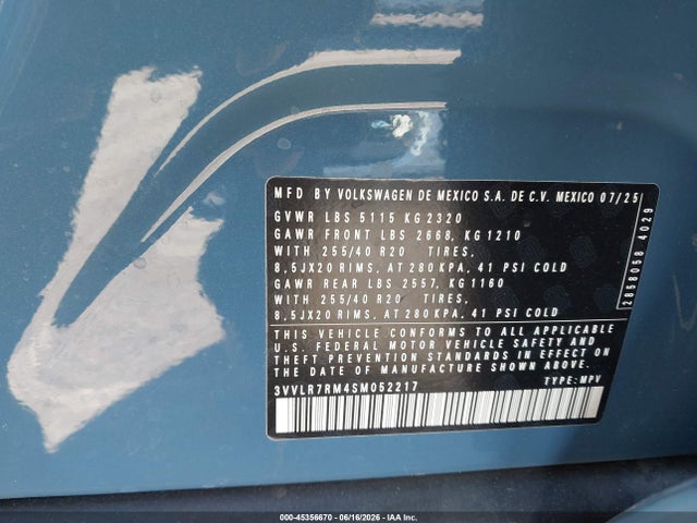 Aukcja sprzedaży 2025 Volkswagen Tiguan 2.0t Sel R-line, vin: 3VVLR7RM4SM052217, numer aukcji: 45356670
