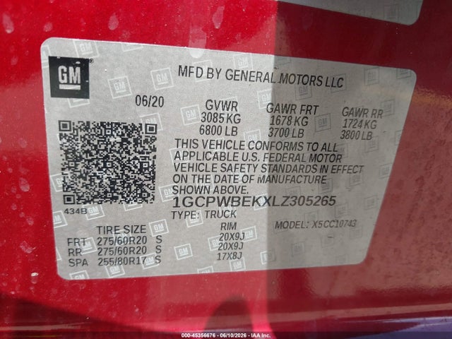 Продажа на аукционе авто 2020 Chevrolet Silverado 1500 2wd  Standard Bed Custom, vin: 1GCPWBEKXLZ305265, номер лота: 45356676