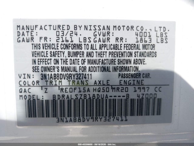 Продаж на аукціоні авто 2024 Nissan Sentra Sr Xtronic Cvt, vin: 3N1AB8DV9RY327411, номер лоту: 45356688