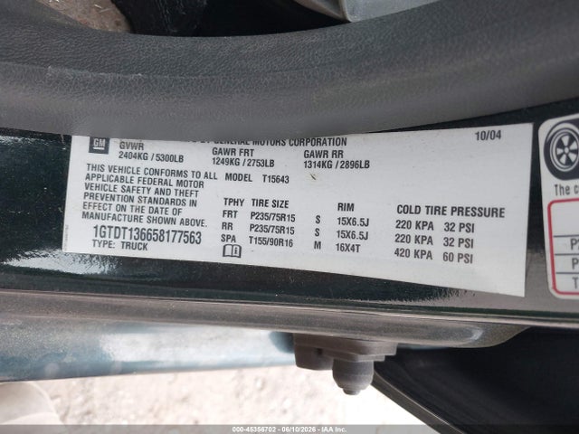 Aukcja sprzedaży 2005 Gmc Canyon Sle, vin: 1GTDT136658177563, numer aukcji: 45356702