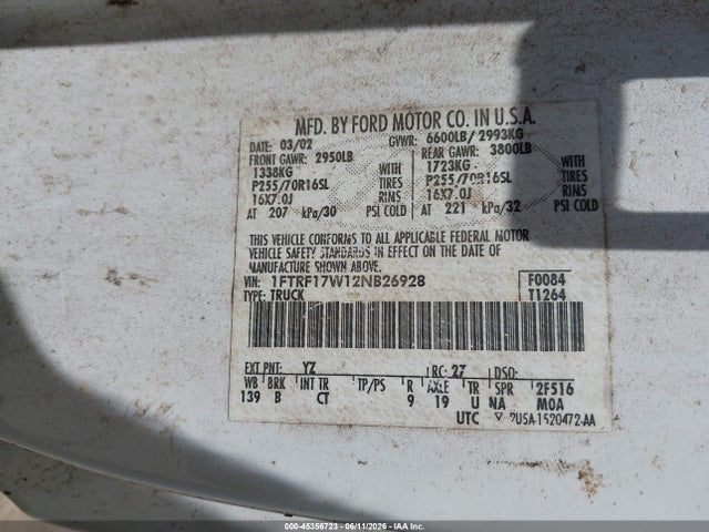 Aukcja sprzedaży 2002 Ford F-150 Xl/xlt, vin: 1FTRF17W12NB26928, numer aukcji: 45356723