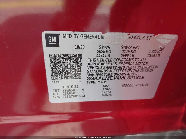 Продажа на аукционе авто 2021 Gmc Terrain Fwd Sle, vin: 3GKALMEV4ML321818, номер лота: 45356732