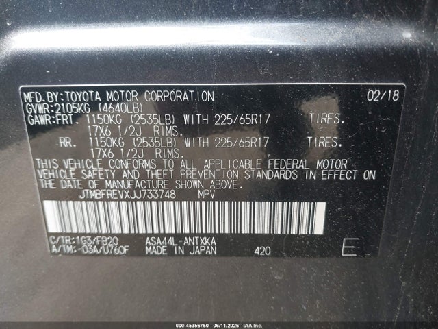 JTMBFREVXJJ733748 Toyota RAV4 LE