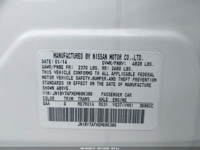 Продаж на аукціоні авто 2014 Infiniti Q50 Premium, vin: JN1BV7APXEM686386, номер лоту: 45356774