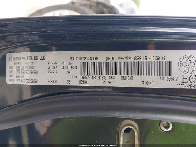 45356792 :رقم المزاد ، 1C6RR7PT1HS544035 vin ، 2017 Ram 1500 Longhorn مزاد بيع