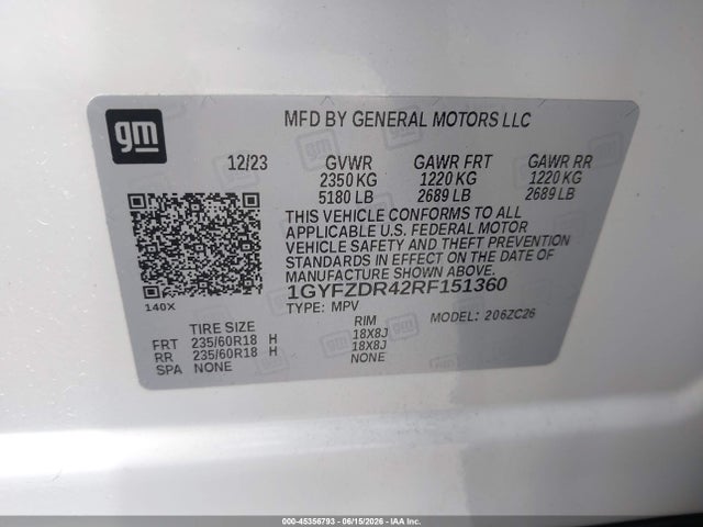 Продажа на аукционе авто 2024 Cadillac Xt4 Premium Luxury, vin: 1GYFZDR42RF151360, номер лота: 45356793