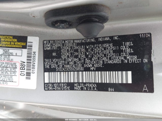 Aukcja sprzedaży 2005 Toyota Sienna Le, vin: 5TDZA23C55S258590, numer aukcji: 45356803