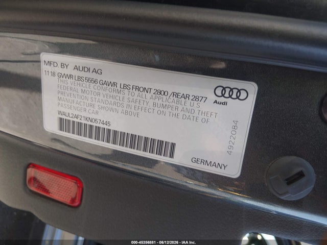 Aukcja sprzedaży 2019 Audi A6 55 Premium, vin: WAUL2AF21KN057445, numer aukcji: 45356881