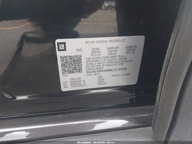 45356887 :رقم المزاد ، 5GAEVAKW8MJ172034 vin ، 2021 Buick Enclave Awd Essence مزاد بيع