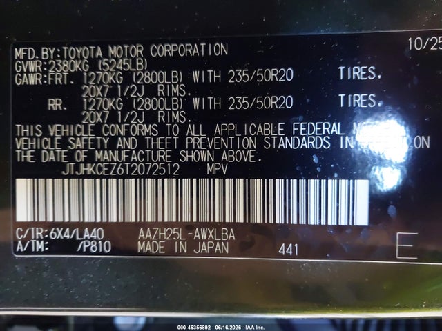 Продаж на аукціоні авто 2026 Lexus Nx 350h Luxury, vin: JTJHKCEZ6T2072512, номер лоту: 45356892