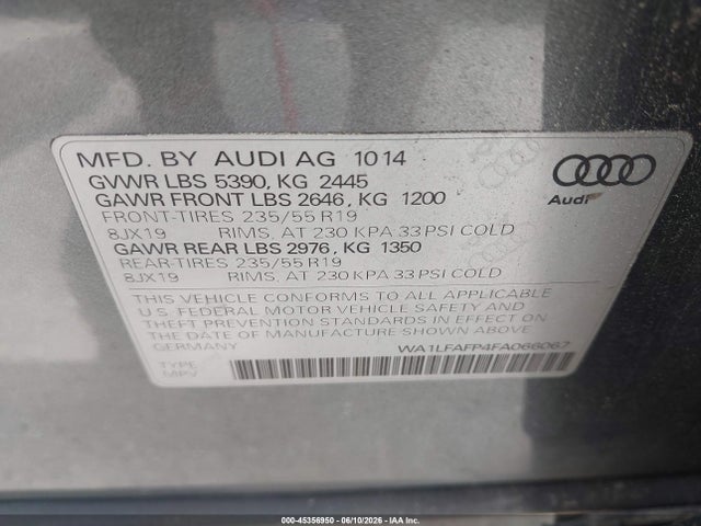 Продажа на аукционе авто 2015 Audi Q5 2.0t Premium, vin: WA1LFAFP4FA066067, номер лота: 45356950
