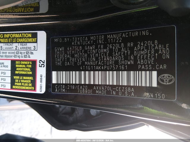 4T1G11AK4PU757161 Toyota CAMRY SE