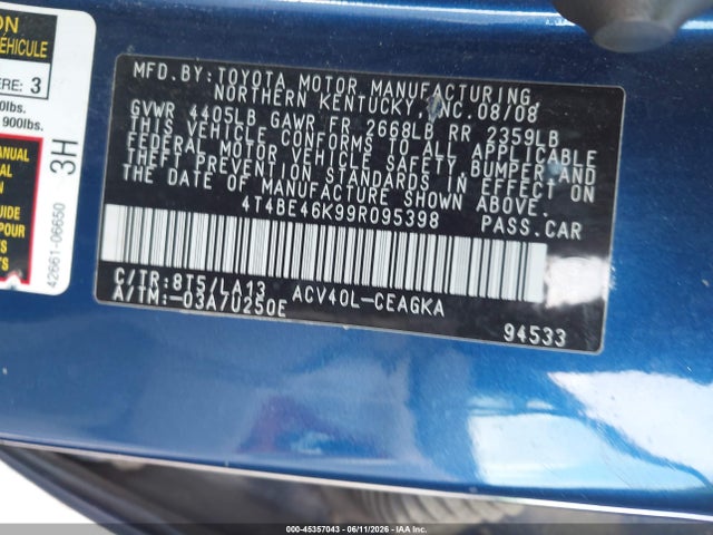 Продаж на аукціоні авто 2009 Toyota Camry Xle, vin: 4T4BE46K99R095398, номер лоту: 45357043