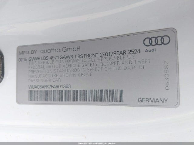 45357089 :رقم المزاد ، WUAC6AFR7FA901363 vin ، 2015 Audi Rs 5 4.2 مزاد بيع