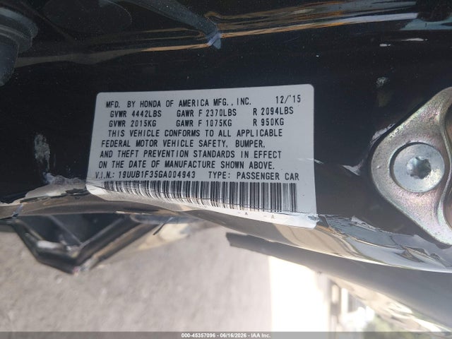 Продаж на аукціоні авто 2016 Acura Tlx, vin: 19UUB1F35GA004943, номер лоту: 45357096