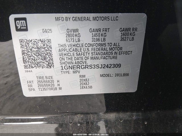 Продажа на аукционе авто 2025 Chevrolet Traverse Fwd Lt, vin: 1GNERGRS3SJ242309, номер лота: 45357099