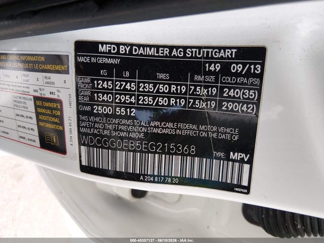 45357127 :رقم المزاد ، WDCGG0EB5EG215368 vin ، 2014 Mercedes-benz Glk 250 Bluetec 4matic مزاد بيع