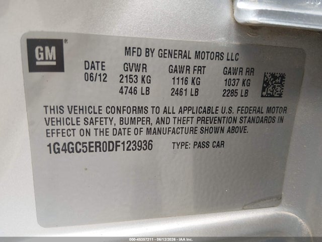 Aukcja sprzedaży 2013 Buick Lacrosse Leather Group, vin: 1G4GC5ER0DF123936, numer aukcji: 45357211