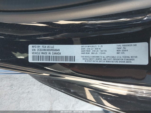 2025 Dodge Charger Daytona R/t Awd მანქანა იყიდება აუქციონზე, vin: 2C3CDBCK8SR550649, აუქციონის ნომერი: 45357281