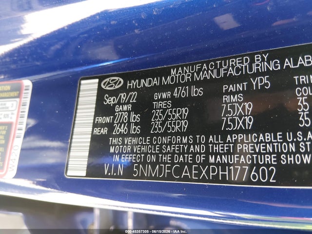 Продажа на аукционе авто 2023 Hyundai Tucson Sel, vin: 5NMJFCAEXPH177602, номер лота: 45357305