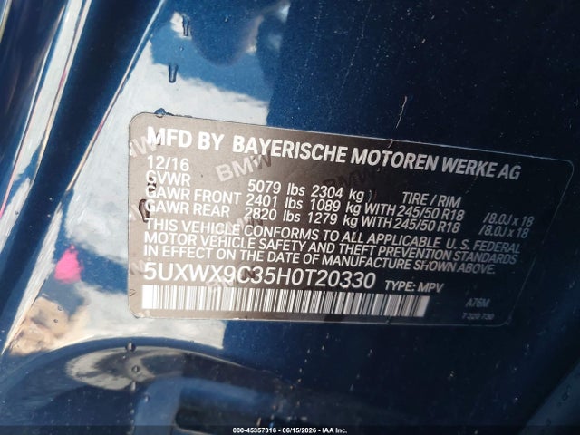 45357316 :رقم المزاد ، 5UXWX9C35H0T20330 vin ، 2017 Bmw X3 Xdrive28i مزاد بيع