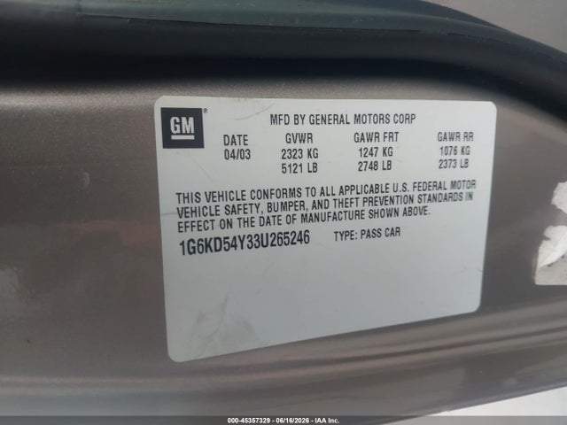Aukcja sprzedaży 2003 Cadillac Deville Standard, vin: 1G6KD54Y33U265246, numer aukcji: 45357329