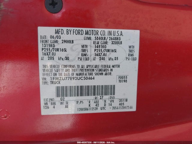 Aukcja sprzedaży 2003 Ford Explorer Sport Trac Xls/xlt, vin: 1FMZU77E93UC50464, numer aukcji: 45357335