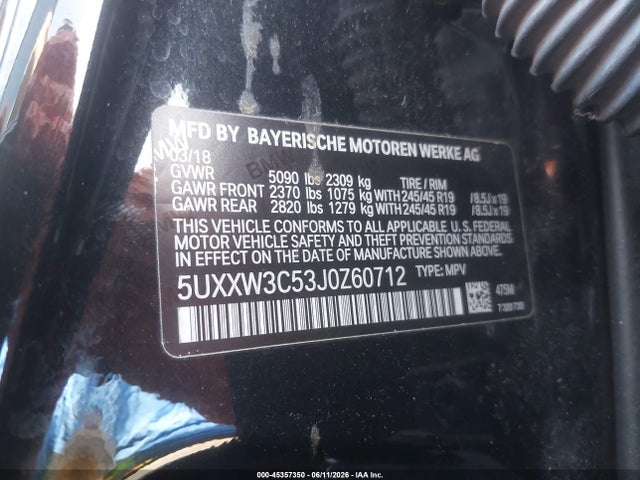 2018 Bmw X4 Xdrive28i მანქანა იყიდება აუქციონზე, vin: 5UXXW3C53J0Z60712, აუქციონის ნომერი: 45357350