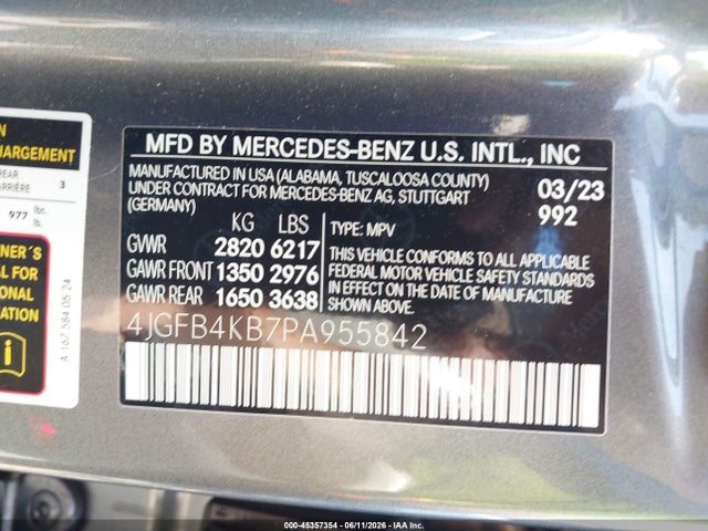 Aukcja sprzedaży 2023 Mercedes-benz Gle 350 4matic, vin: 4JGFB4KB7PA955842, numer aukcji: 45357354