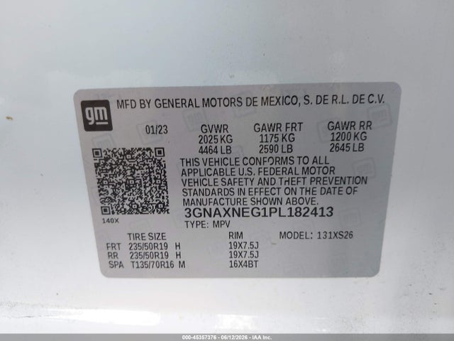 45357376 :رقم المزاد ، 3GNAXNEG1PL182413 vin ، 2023 Chevrolet Equinox Fwd Premier مزاد بيع