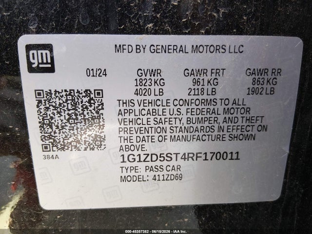 1G1ZD5ST4RF170011 Chevrolet Malibu Fwd 1lt