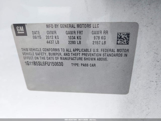 Chevrolet MALIBU LS 2015 1G11B5SL6FU150630 Image 9