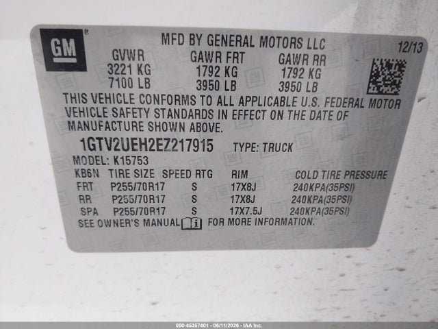 Aukcja sprzedaży 2014 Gmc Sierra 1500 Sle, vin: 1GTV2UEH2EZ217915, numer aukcji: 45357401
