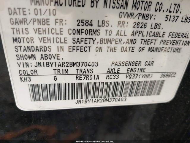 Aukcja sprzedaży 2011 Infiniti M37x, vin: JN1BY1AR2BM370403, numer aukcji: 45357429