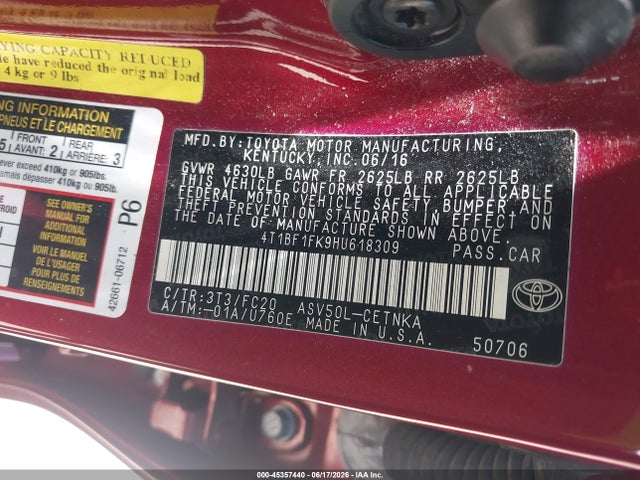 Toyota CAMRY LE 2017 4T1BF1FK9HU618309 Image 9