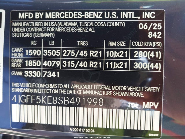 4JGFF5KE8SB491998 Mercedes-Benz Gls 450 4matic