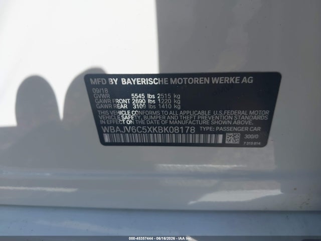 Aukcja sprzedaży 2019 Bmw 640i Gran Turismo Xdrive, vin: WBAJV6C5XKBK08178, numer aukcji: 45357444