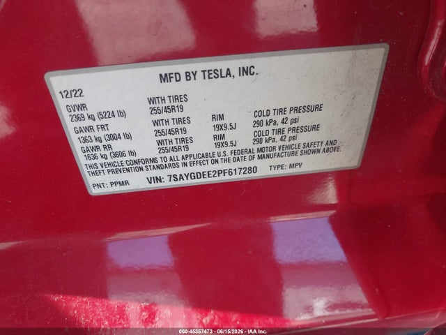 Aukcja sprzedaży 2023 Tesla Model Y Awd/long Range Dual Motor All-wheel Drive, vin: 7SAYGDEE2PF617280, numer aukcji: 45357473