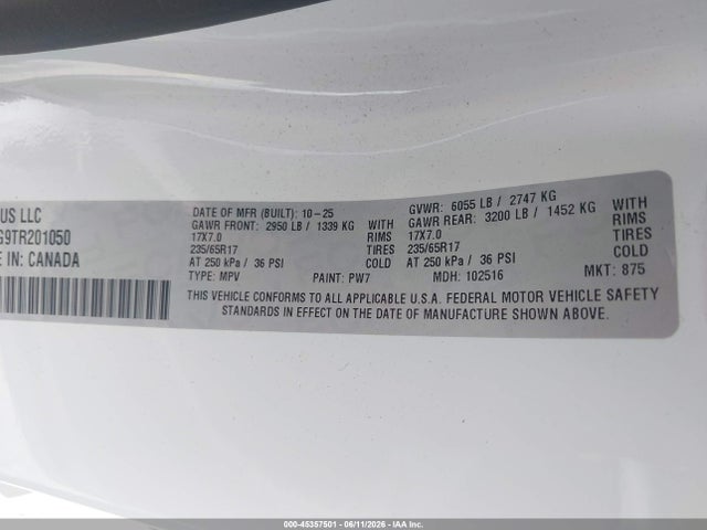 Aukcja sprzedaży 2026 Chrysler Pacifica Select, vin: 2C4RC1BG9TR201050, numer aukcji: 45357501