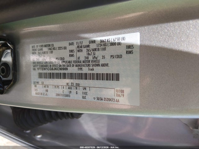 Ford F-150 Lariat 2018 1FTEW1CG9JKC90909 Image 9