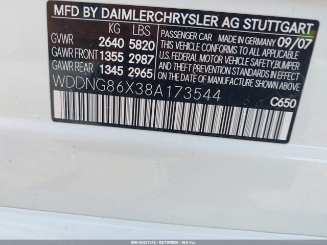 Aukcja sprzedaży 2008 Mercedes-benz S 550 4matic, vin: WDDNG86X38A173544, numer aukcji: 45357542