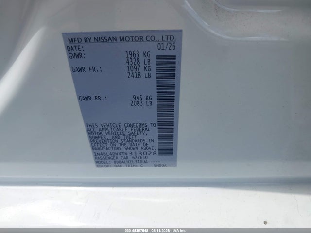 Продаж на аукціоні авто 2026 Nissan Altima Sv Fwd, vin: 1N4BL4DV4TN313028, номер лоту: 45357548