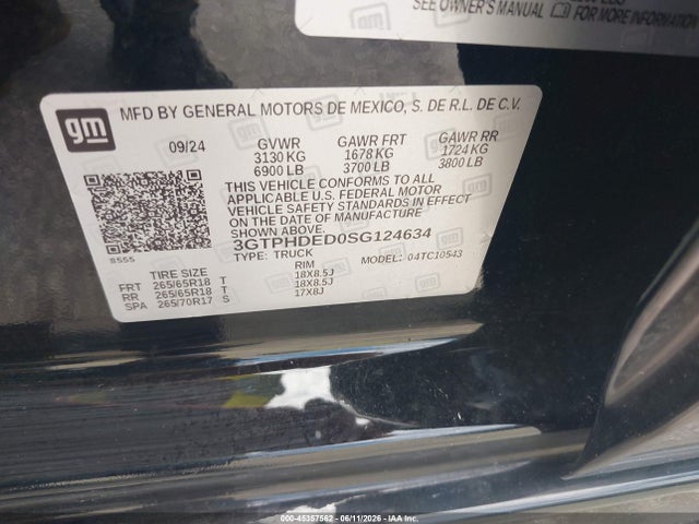 45357562 :رقم المزاد ، 3GTPHDED0SG124634 vin ، 2025 Gmc Sierra 1500 2wd  Short Box Slt مزاد بيع